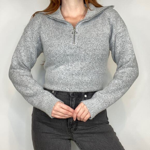 Love by Design EUC Large Gray Half ZIP Chunky Knit Sweater - Picture 2 of 10